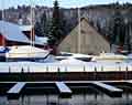 Sailboats on pier in winter.  Homewood, Lake Tahoe, California
